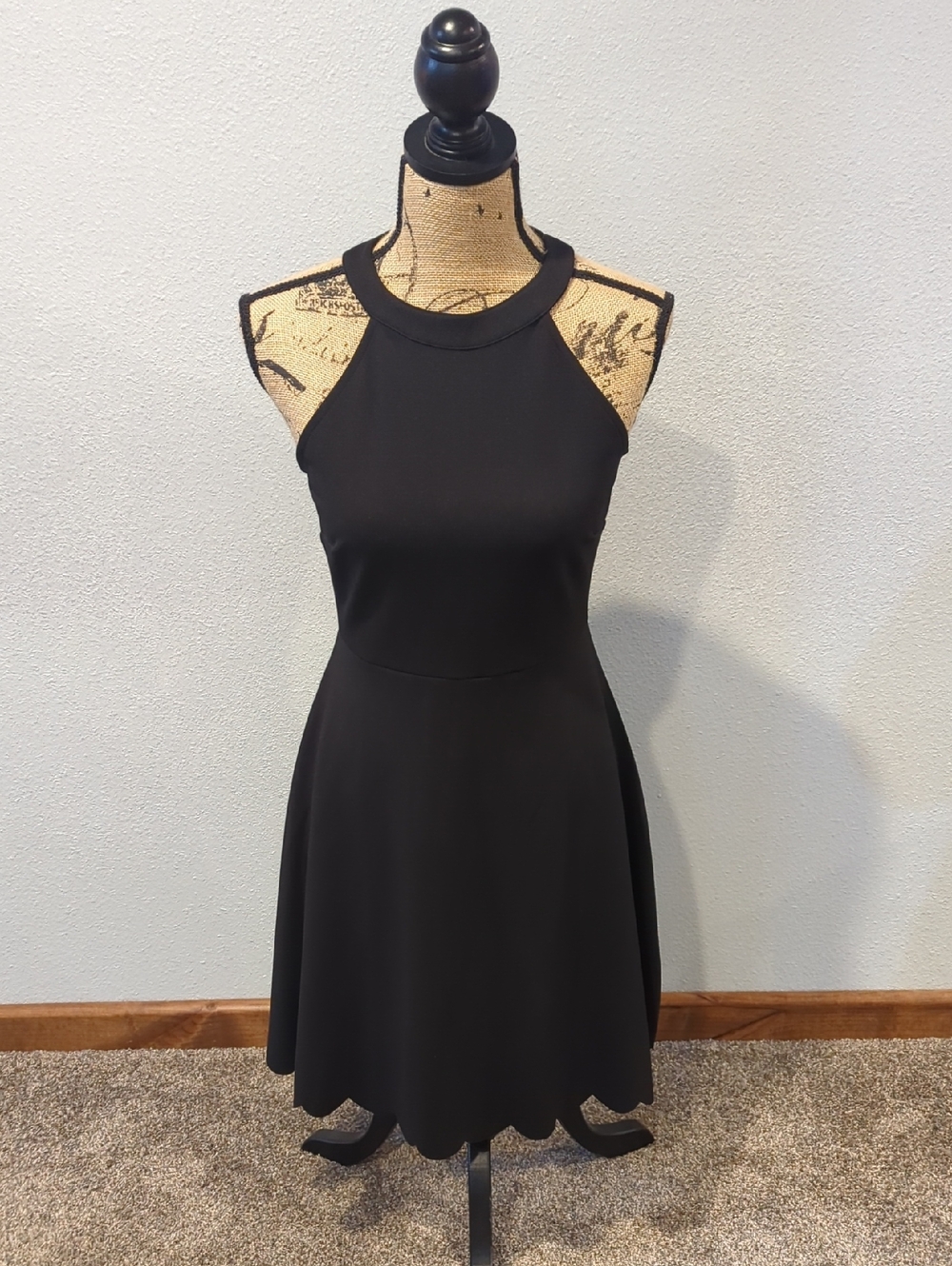 Classic Black Halter Neck Fit-and-Flare Dress Size Small